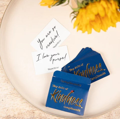 TINYACTS.CO | Kindness Cards: Compliments. With 53 cards to choose from, start a kindness train with a series of tiny but mighty acts that will plaster a smile on anyone’s face and brighten their day — as well as yours too. 