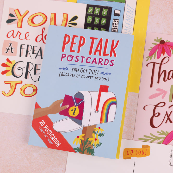 KNOCK KNOCK STUFF | POSTCARD BOOKS: PEP TALKS OR GOOD VIBES HIGH FIVES POSTABLE OR It’s Gonna Be OK-Ish Reasonable Achievement