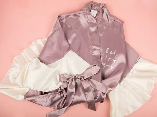 Viola Vann | Color Block Ruffle Sleeve Faux Silk Robe