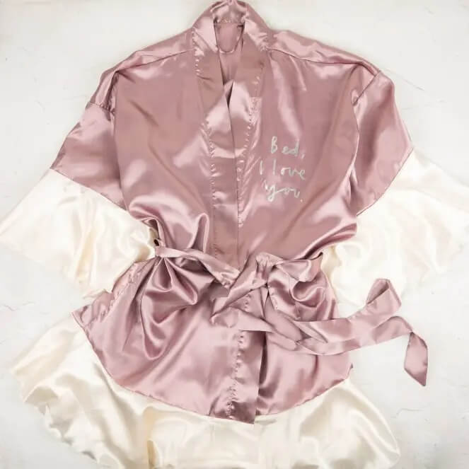 Viola Vann | Color Block Ruffle Sleeve Faux Silk Robe