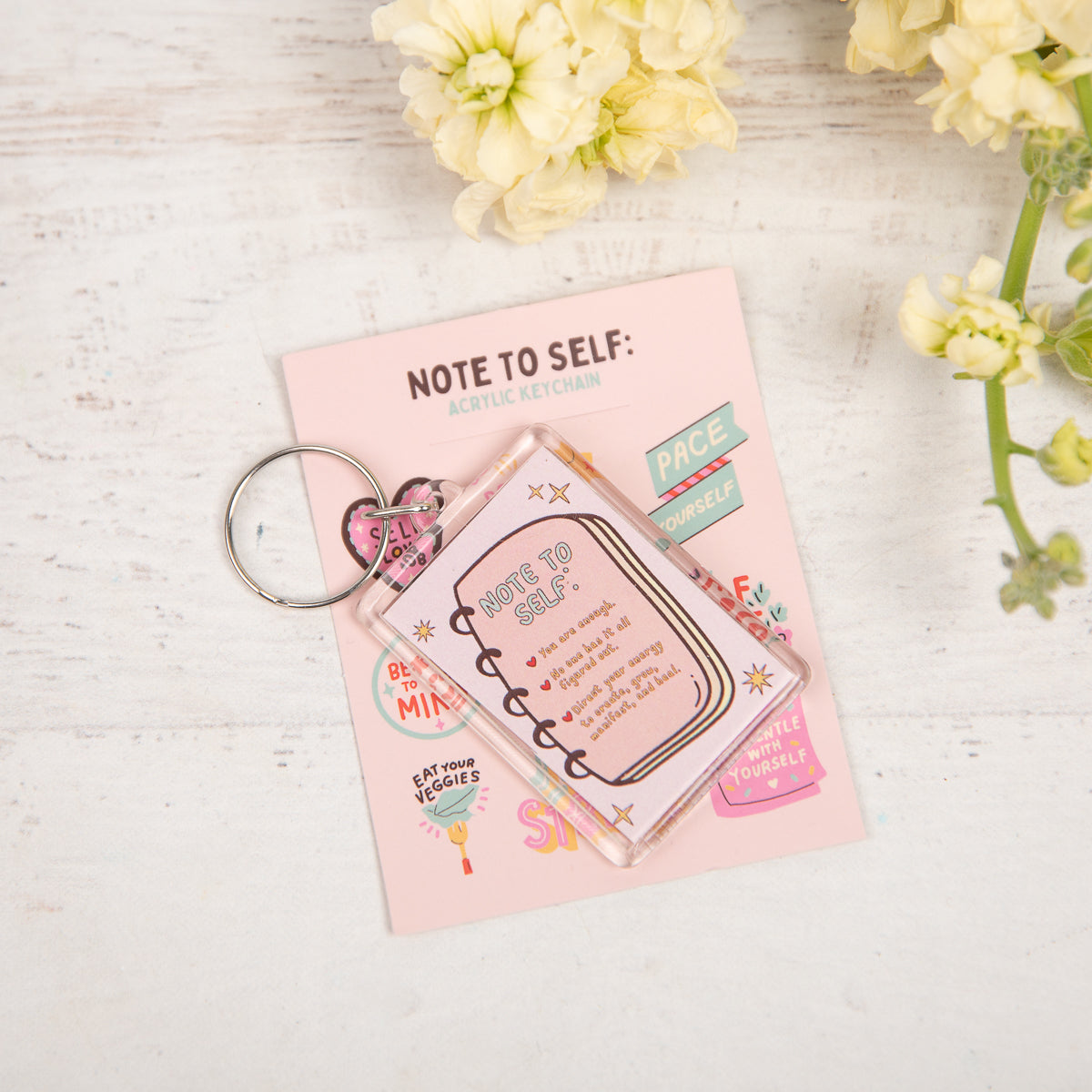 note to self acrylic keychain
