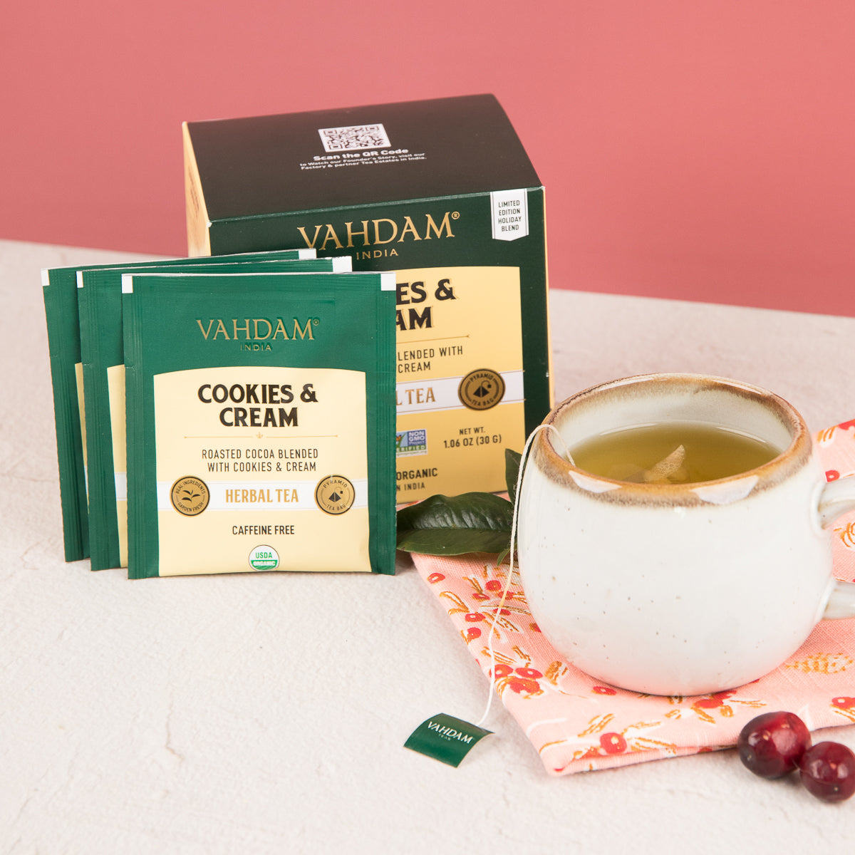 Vahdam Teas | Cookies & Cream Herbal Tea